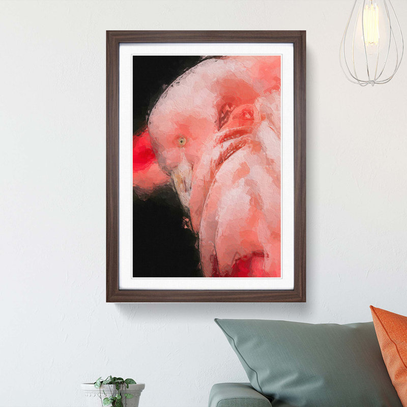 Pink Flamingo - Picture Frame Painting Print, 36cm H x 27cm W x 2cm D, Walnut Framed