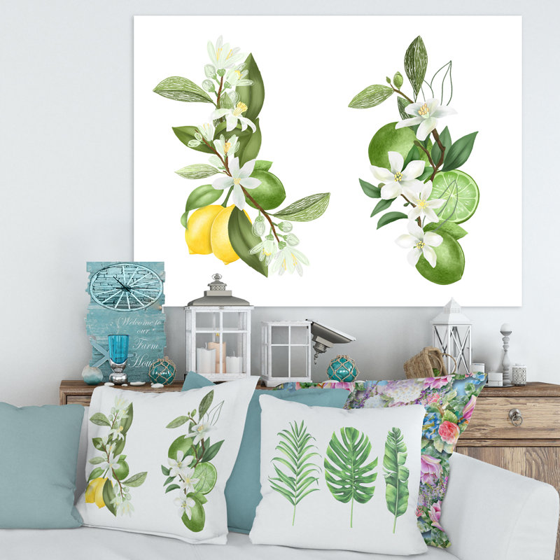 Bouquets de branches de citronnier en fleurs - Impression sur toile, H 24 po x l 32 po x P 1 po, Toile tendue