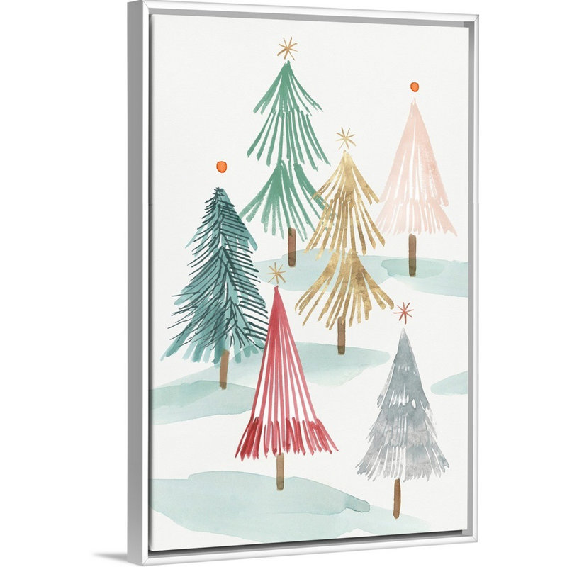 Arbres de Noël I - reproduction d'art sur toile, Cadre blanc, H 32 po x l 22 po x P 1,75 po