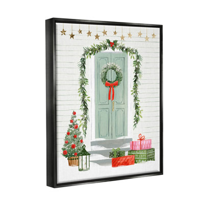 «Christmas Presents Wreath Doorstep» par Victoria Barnes - impression sur bois