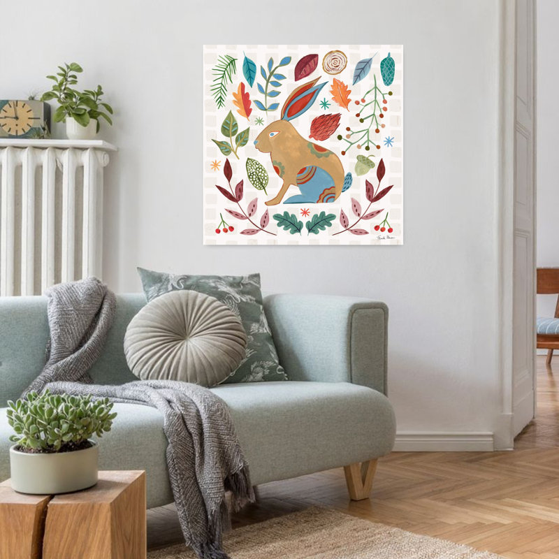 Art contemporain bleu fantaisiste avec des animaux, H 32 po x l 32 po