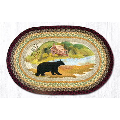 Earth Rugs Cabin Bear Oval Patch Jute Tread 30" H Eco-Friendly Rustic Style