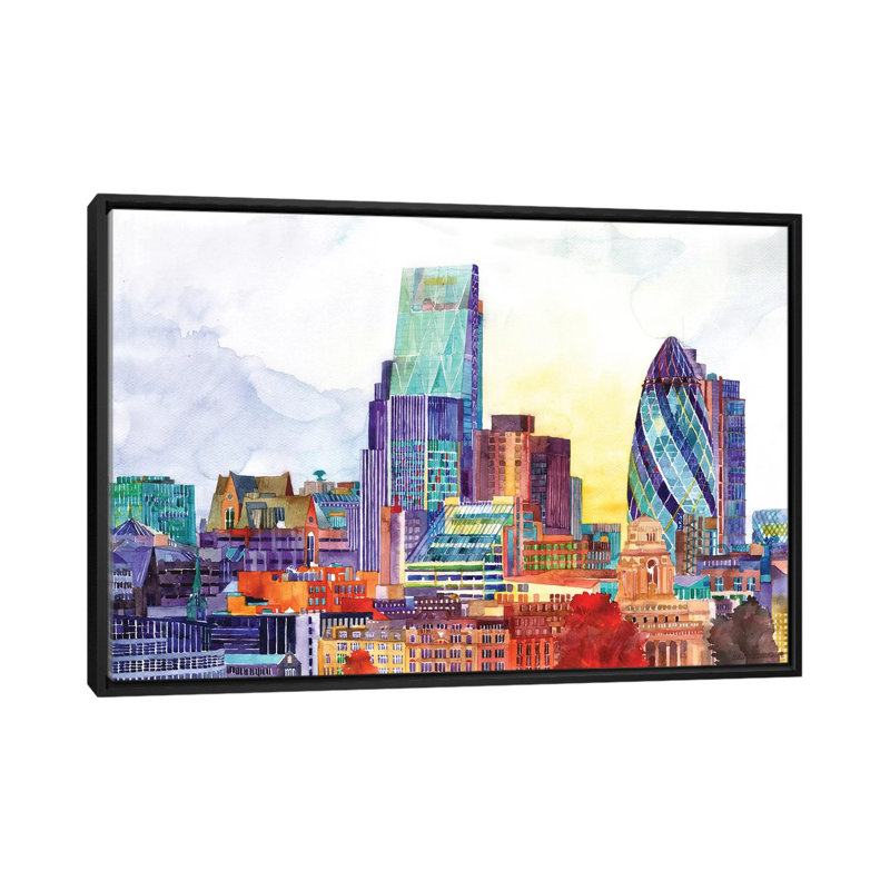 «Sunshine In London» par Maja Wronska, impression sur toile, H 32 po x l 48 po x P 1,5 po, Toile avec cadre noir