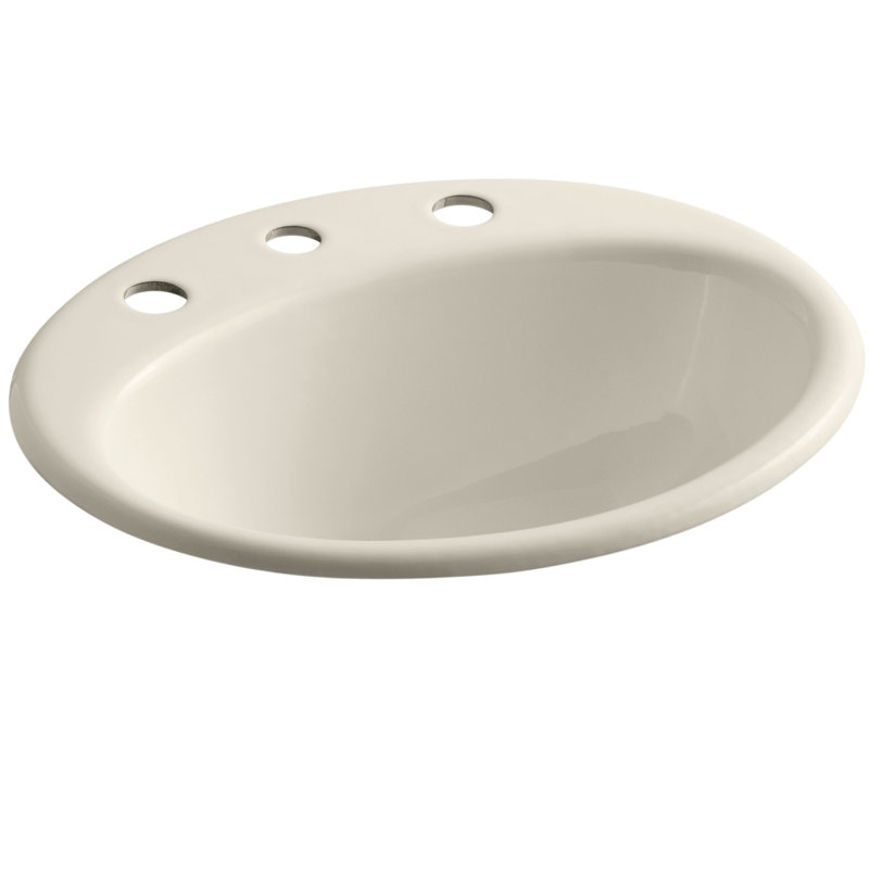 Farmington Metal Oval Drop-In Bathroom Sink with Overflow, Cashmere, 8" Center