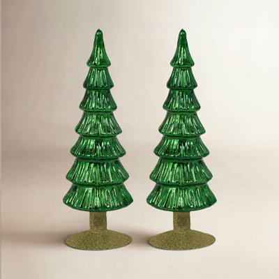 Hasika 2-Piece Green Glass Tabletop Tree Set