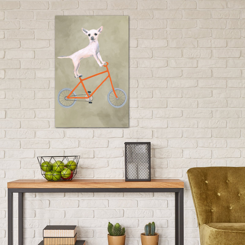 « chihuahua on bicycle », reproduction d’art sur toile, H 18 po x l 12 po x P 1,5 po, Toile tendue, Pas de tapis