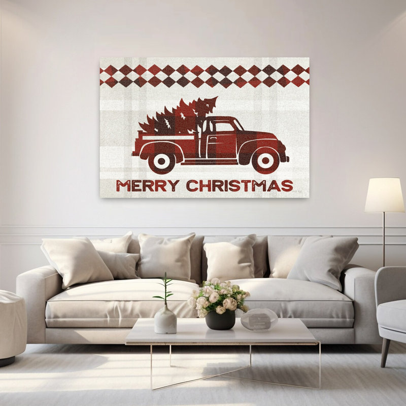 Merry Christmas Truck, arbre de Noël contemporain, art d'hiver, H 60 po x l 40 po