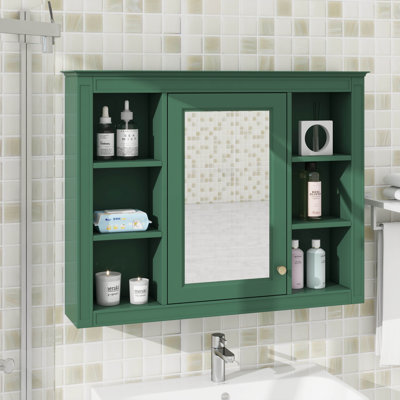 Wall Mounted Medicine Cabinet, Bathroom Storage Cabinet With Mirror Door And 6 Adjustable Open Shelf