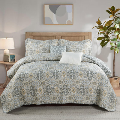 5 Piece Lanza Printed Microfiber Quilt Set
