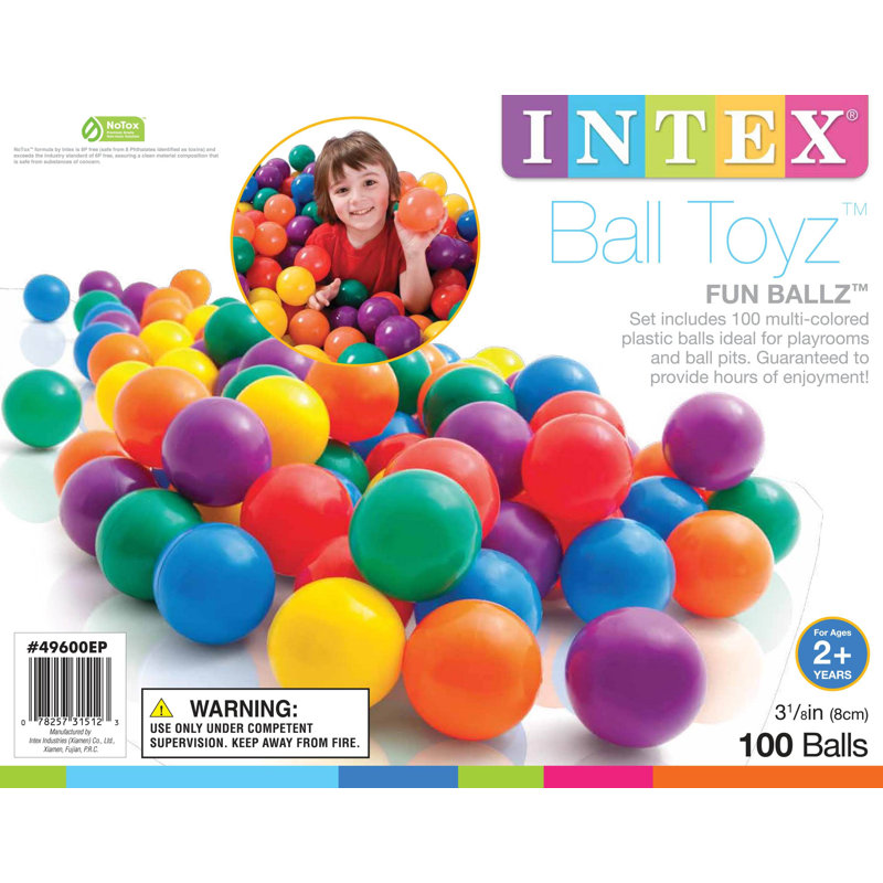Intex 100-Pack Large Plastic Multi-Colored Fun Ballz For Ball Pits, 3.12" H x 3.12" W x 3.12" D