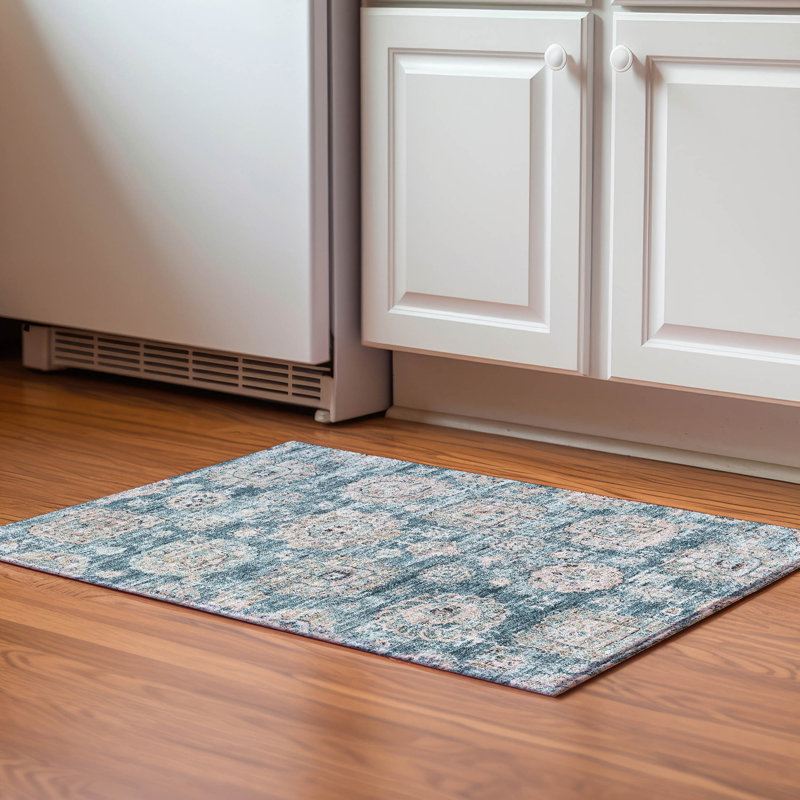 Premium Machine Washable Cerrito Teal Rug, Rectangle 1'8" x 2'6"