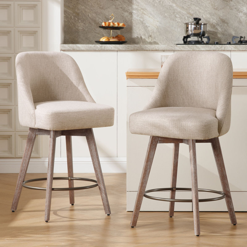 Tabouret pivotant rembourré Mangu, Beige