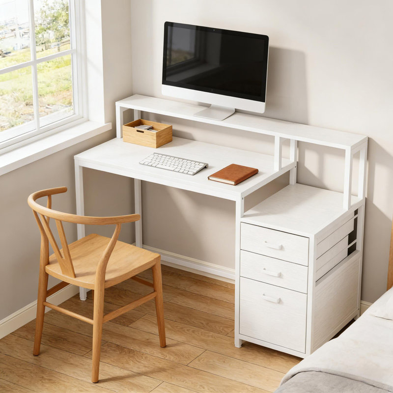 Sturdy Writing Desk,Spacious Office Desk,Two-Tier Tabletop Computer Desk