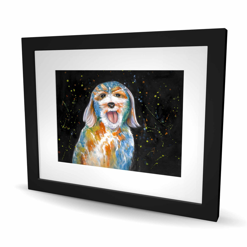 «Abstract Labradoodle - Blue Living», reproduction encadrée