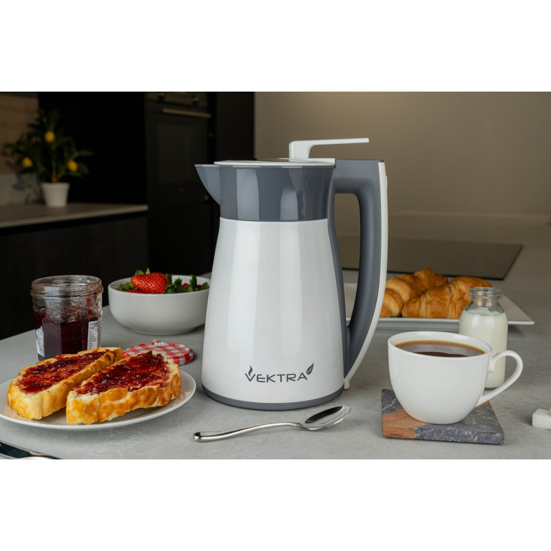 Vacuum Insulated Electric Kettles Vacuum Insulated Eco Friendly Easy Pour Cordless Kettle 1.5Litre, White