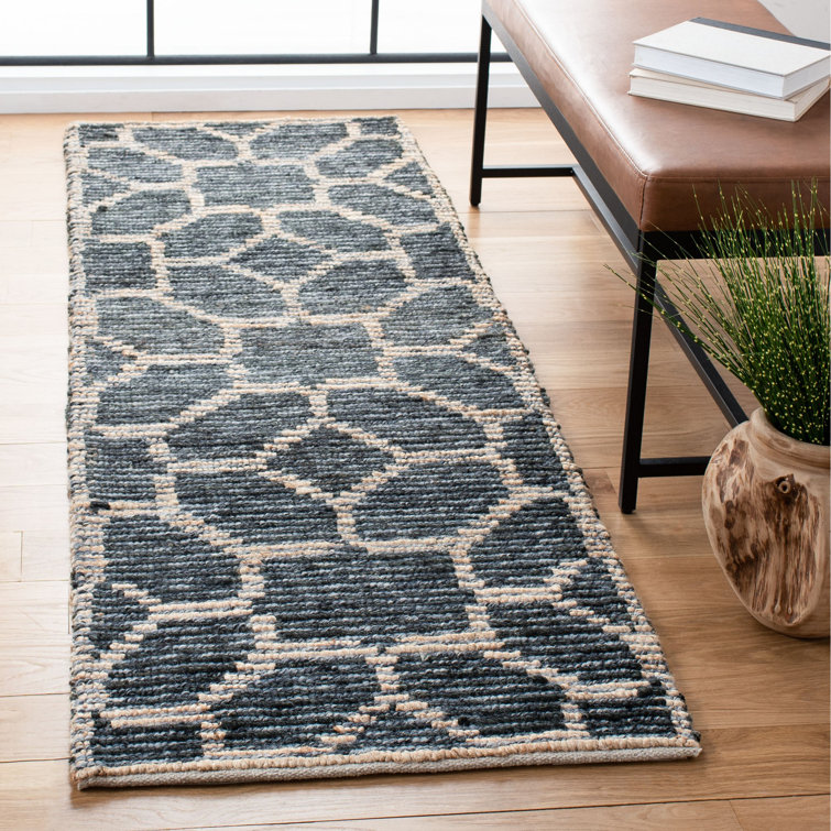 Mastin Natural Fiber Hand Woven Wool/Jute Geometric Rug in Beige/Charcoal
