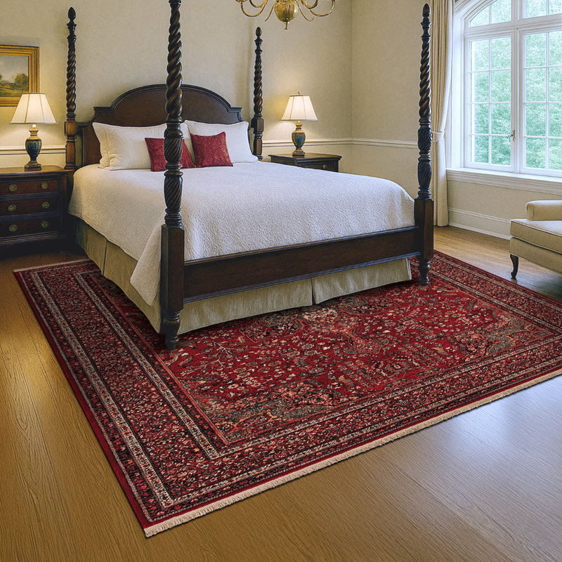 Doughman Oriental Floral Antique Red Fringed Wool Runner Rug, Runner 2'2" x 9'3"