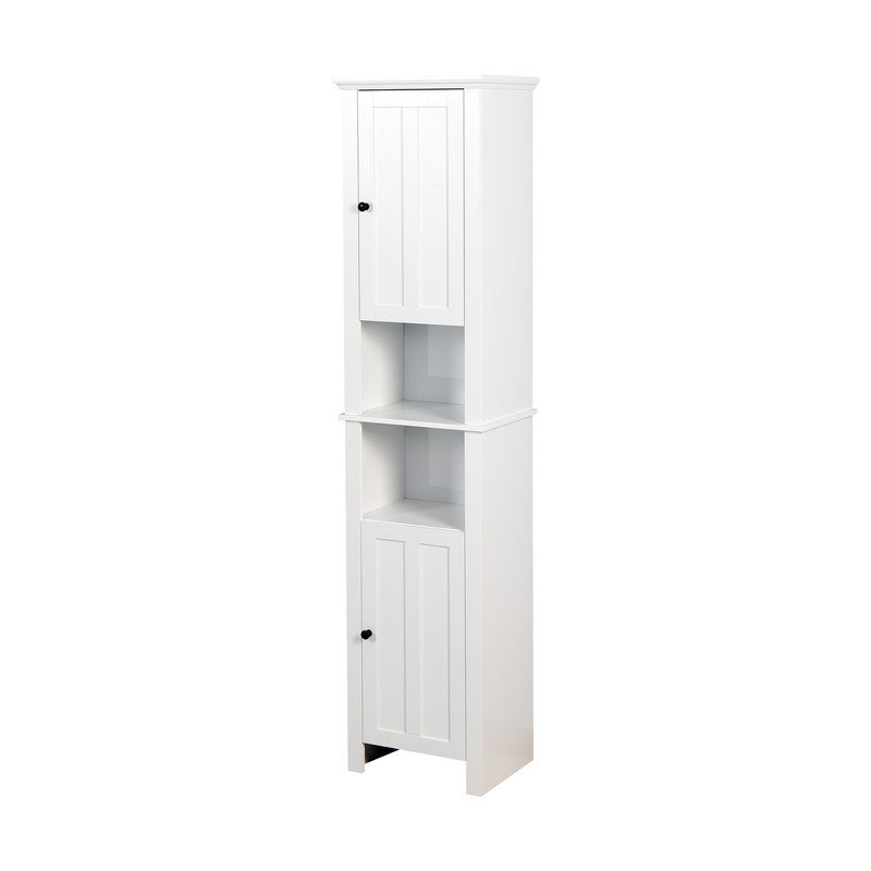 Tall White Wooden Living Room Storage Cabinet with Shelves