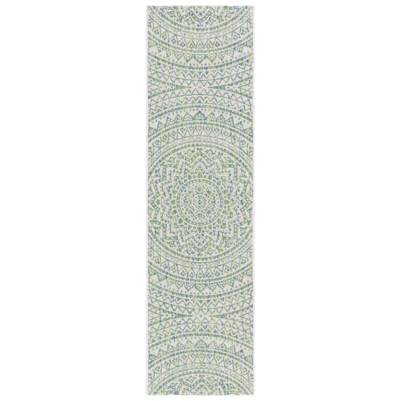 Elida Ivory/Green Indoor/Outdoor Area Rug, Runner 2'3" x 8'