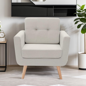 Hazim Linen Fabric Accent Chair, Mid Century Modern Armchair for Living Room, Bedroom Button Tufted Upholstered Comfy Reading Accent Chairs Sofa