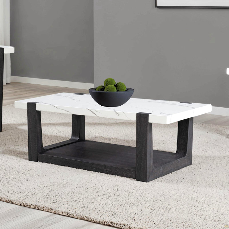 Table basse 1pc, plateau en faux marbre à deux tons