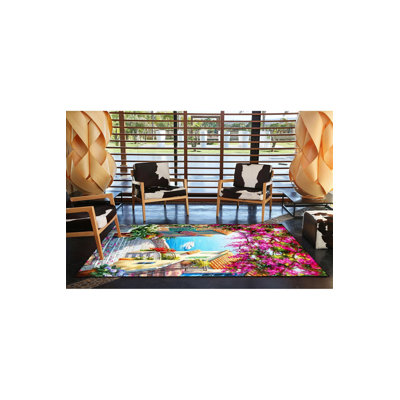 Street and Sea View Patterned Washable Rug