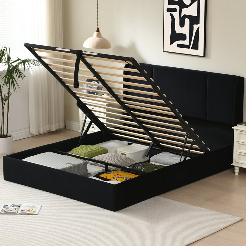 Lit plateforme tapissier Coletti, Grand lit, Noir