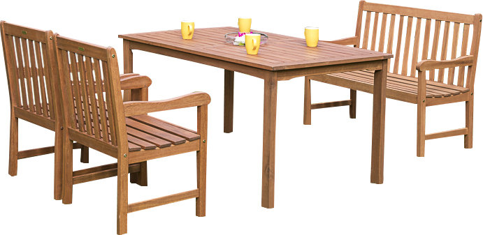 Adabpreet 4 - Person Wood Patio Dining Set with Rectangular Table