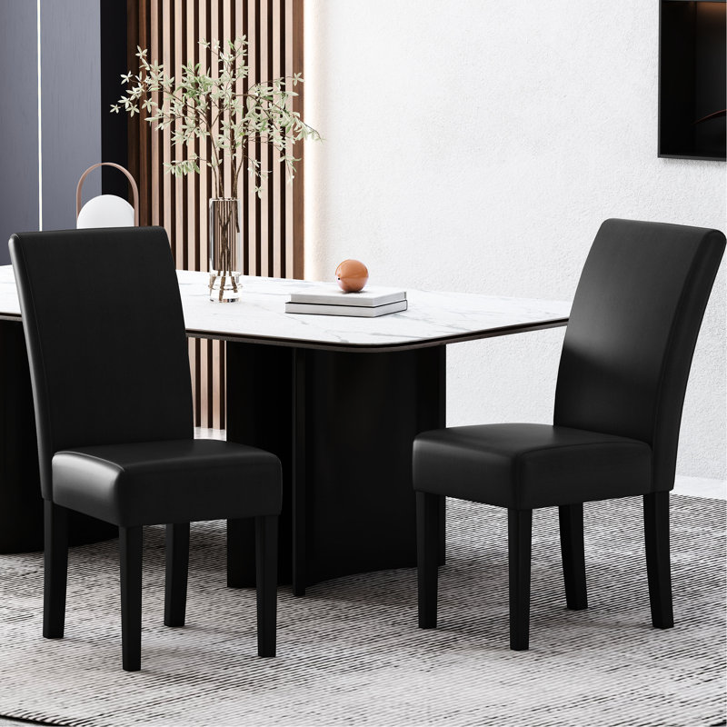 Chic paire de chaises de salle à manger rembourrées noires - support en bois d'hévéa élégant et élégant, 2 pieds noirs et robustes