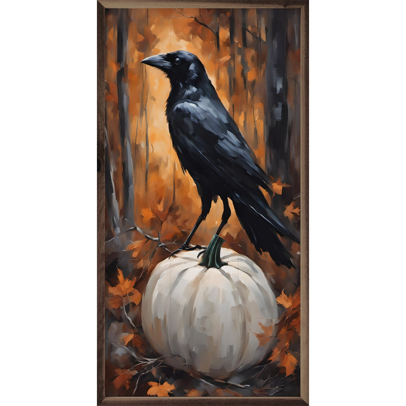 «Crow On White Pumpkin» sur bois, H 24 po x l 12 po