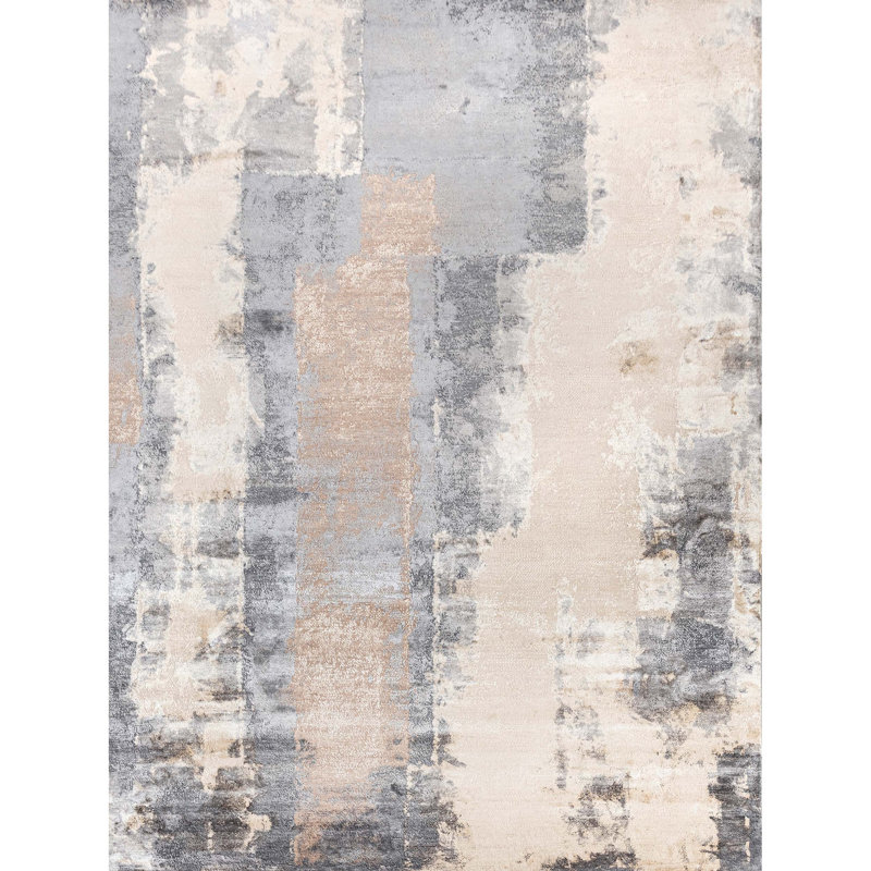 Hand Knotted Abstract Area Rug, Rectangle 8' x 10'