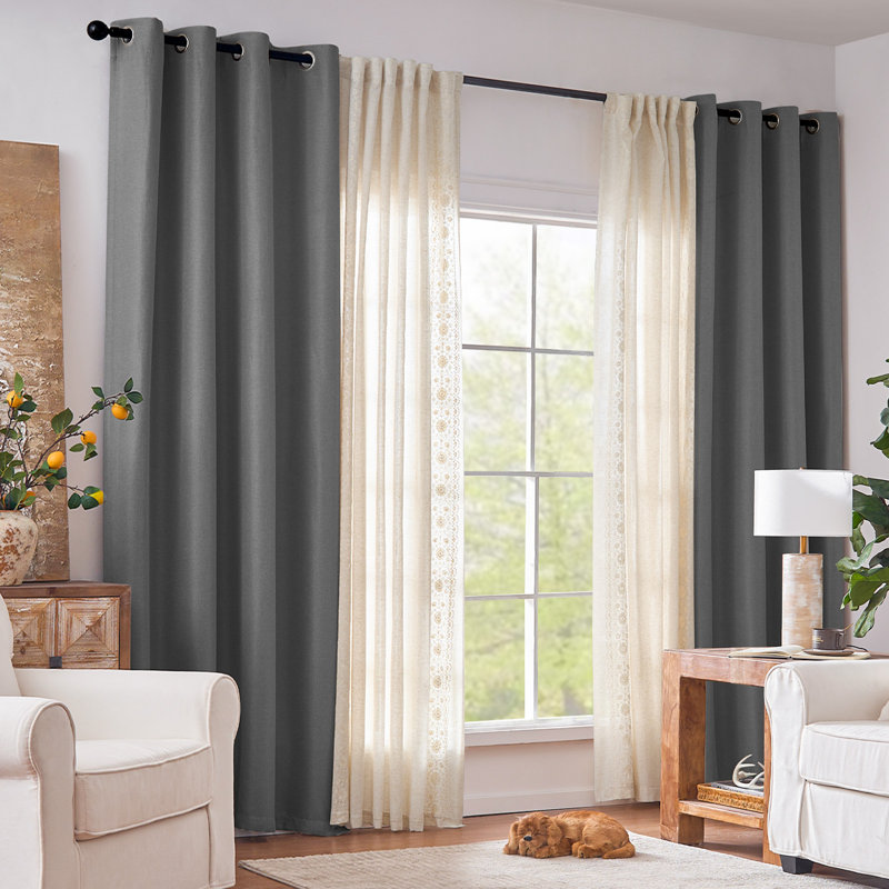 Linen Textured Blackout Curtain Panel - Thermal Insulated Grommet Drape for Light Control & Privacy (1 Panel), 52" W x 84" L