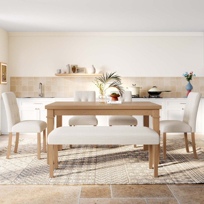 Ensemble de salle à manger moderne 6 pièces, table de cuisine rectangulaire avec 4 chaises et banc rembourrés, idéal pour la salle à manger et le salon