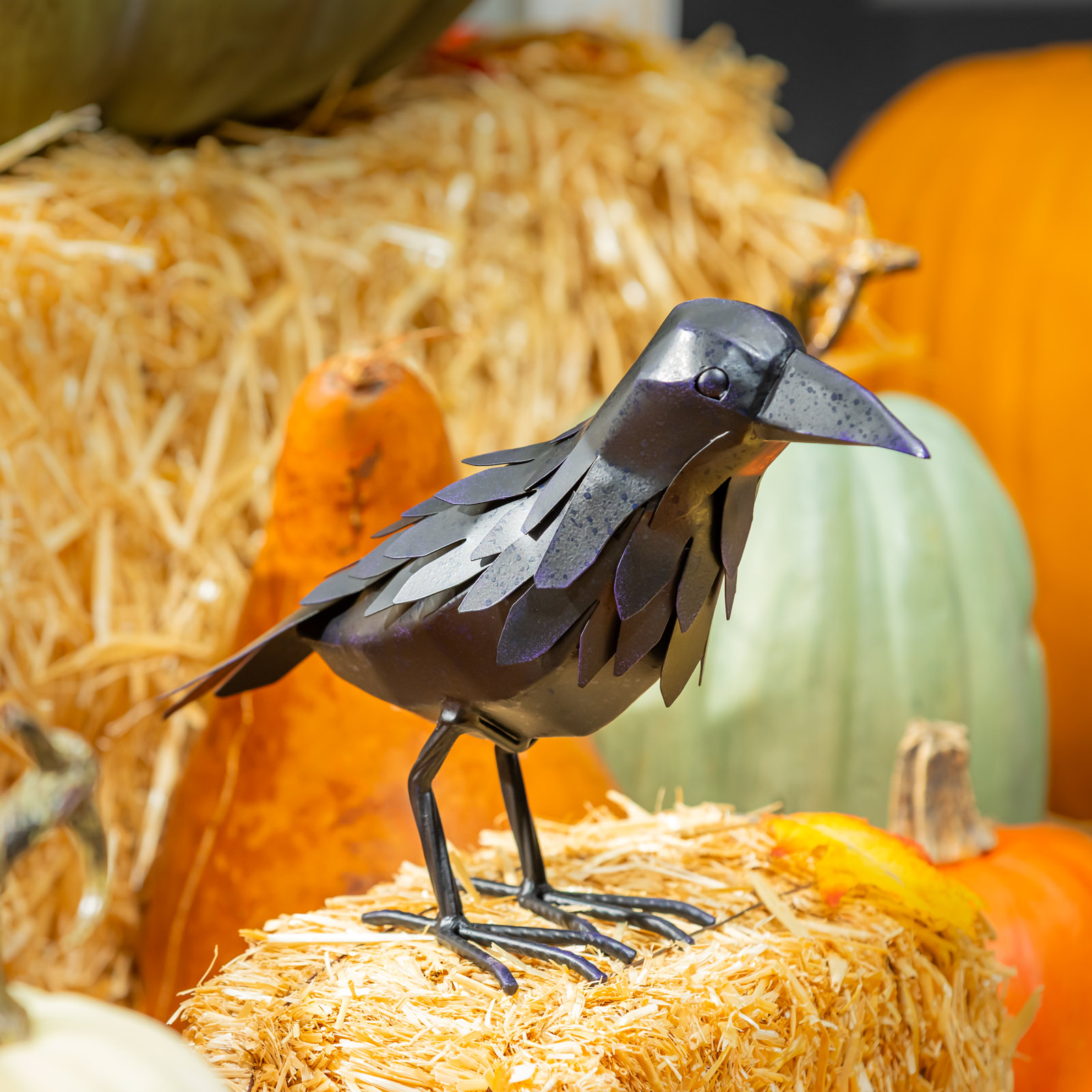 Halloween Crow Metal Garden Statue