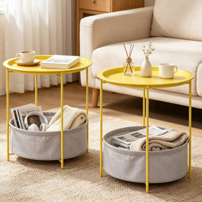 Jarrion End Table Set with Storage Bag Tray Top Foldable X-Shaped Legs