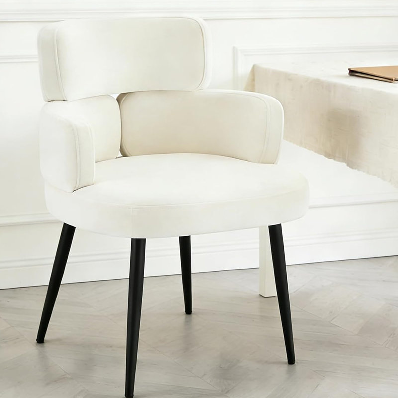 22' Wide Modern Upholstered Dining Chairs With Arm, White