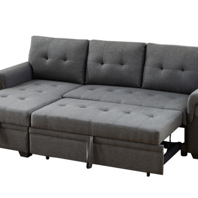 84" Linen Reversible Sleeper Sectional Sofa With Storage Chaise