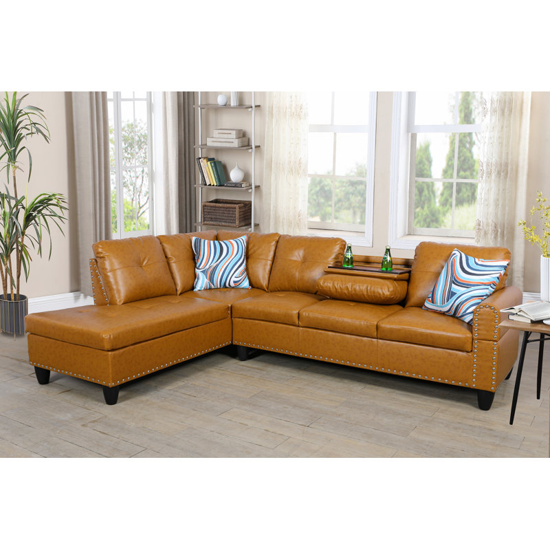 Louvenia Upholstered L-Shaped Sectional, Left Hand Facing, Yellow Faux Leather