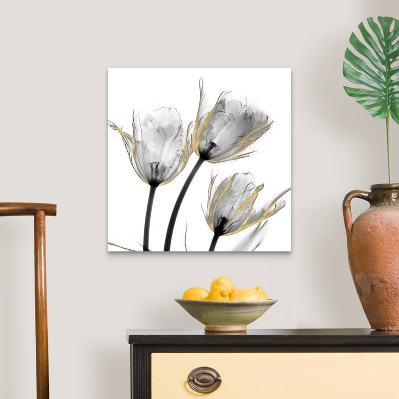 «Gold Embellished Tulips 2» par Albert Koetsier, reproduction d'art sur toile, H 20 po x l 20 po x P 1,25 po, Toile tendue