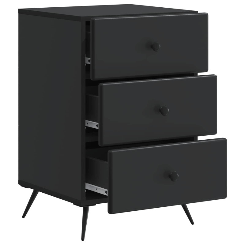 43cm W Manufactured Wood Bedside Table, Black