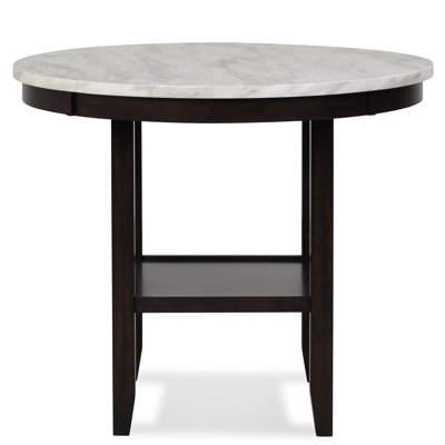 Round Faux Marble Top Solid Wood Base Dining Table