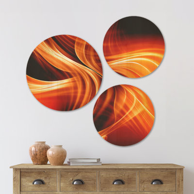 «Orange Abstract Warm Fractal Design», ensemble d'art mural en bois abstrait de 3 cercles Designart