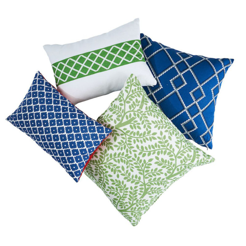 Branson Embroidery Pillow, Blue/Geometric, 20" H x 20" W