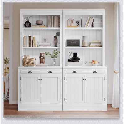 83.4"Tall Bookshelf Suite, Modern Bookcase Suite with LED Lighting,Doors and Drawers,2-Piece Set