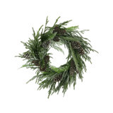30" Snowy Evergreen Holiday Wreath with Pinecones