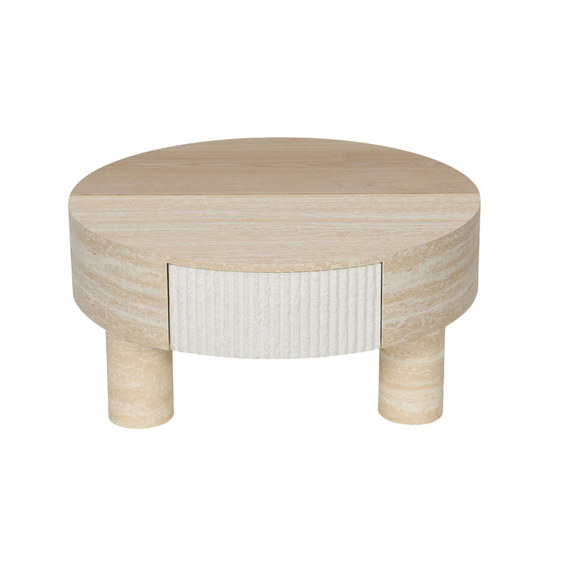 Table basse ronde avec plateau rabattable et compartiment de rangement caché