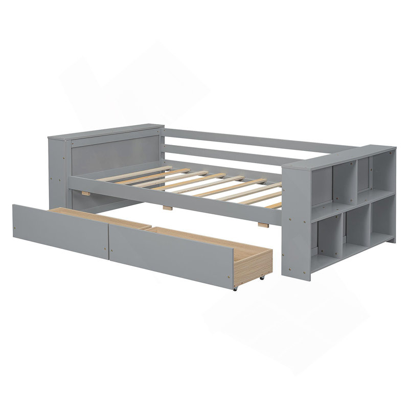 Lit de jour simple avec tablettes et tiroirs