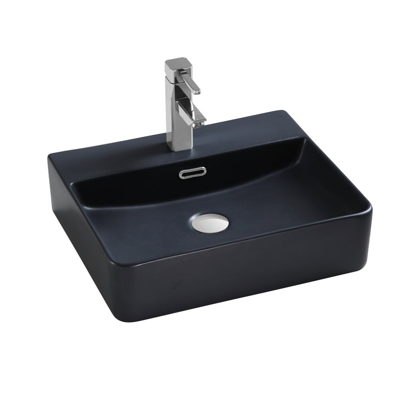 Lavabo de salle de bain vasque rectangulaire en céramique 16,56 po DAX, Noir mat