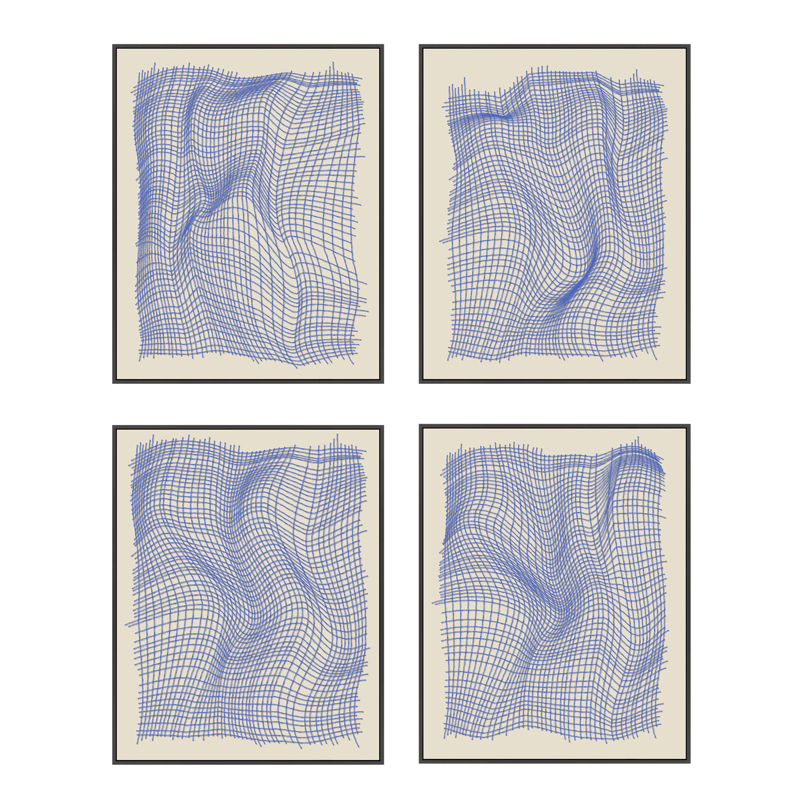 Netting 4-Piece Print Set by Jacques Pilon, Black Single Structure Framed Canvas, 25" H x 80" W x 1.25" D