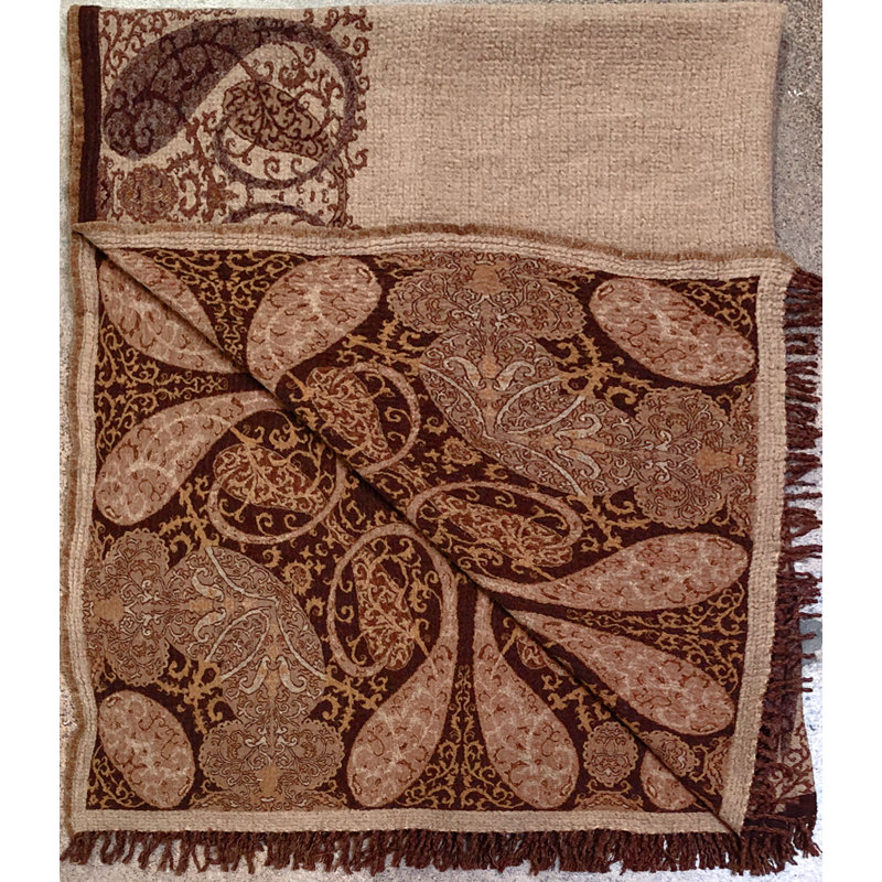 Persian Charm Hand Woven Throw Blanket, Brown/Gold